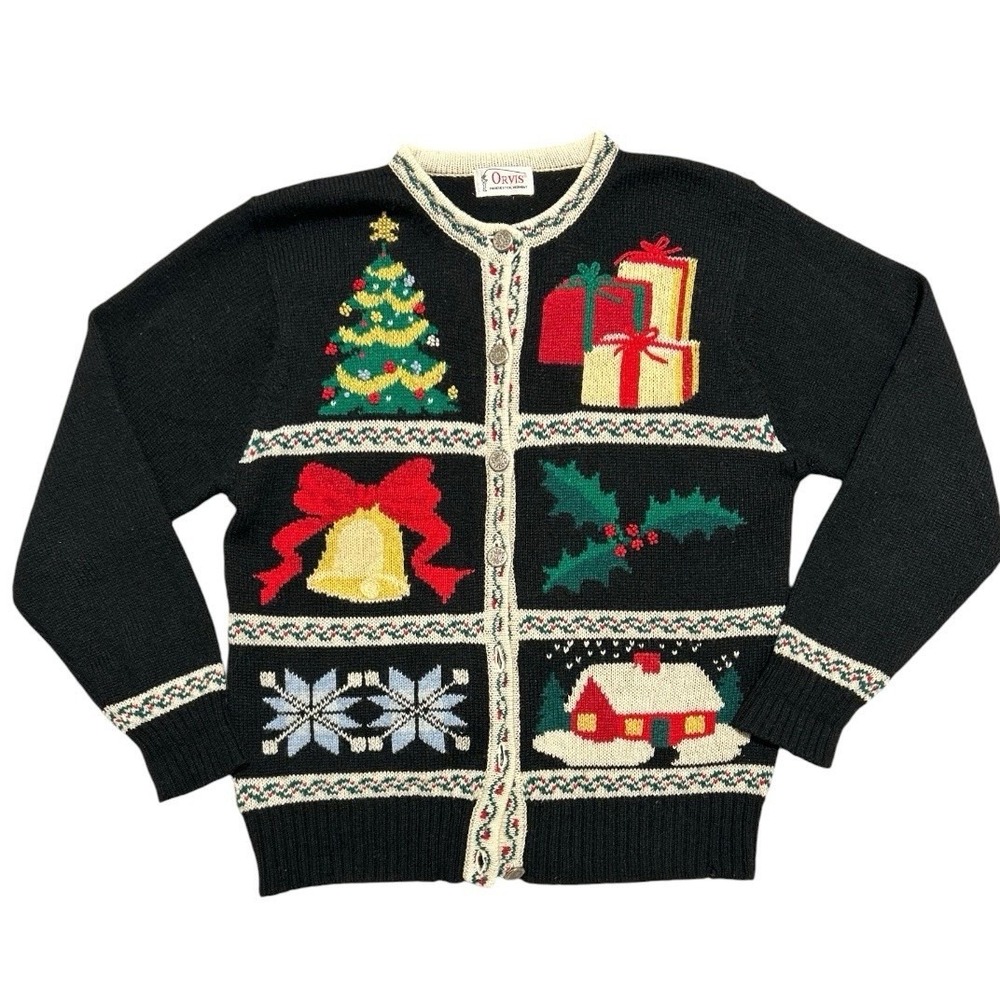Vintage Orvis Manchester Vermont Christmas Holiday Cardigan M/L Wool Sweater